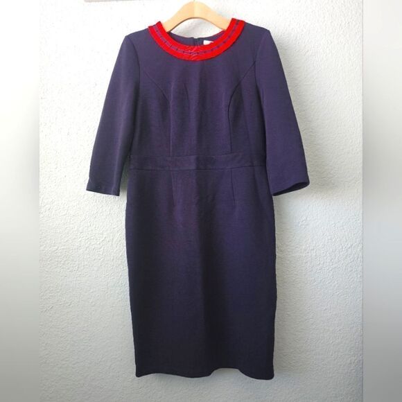 Boden sheath midi dress red collar 3/4 sleeve lined - Picture 1 of 14